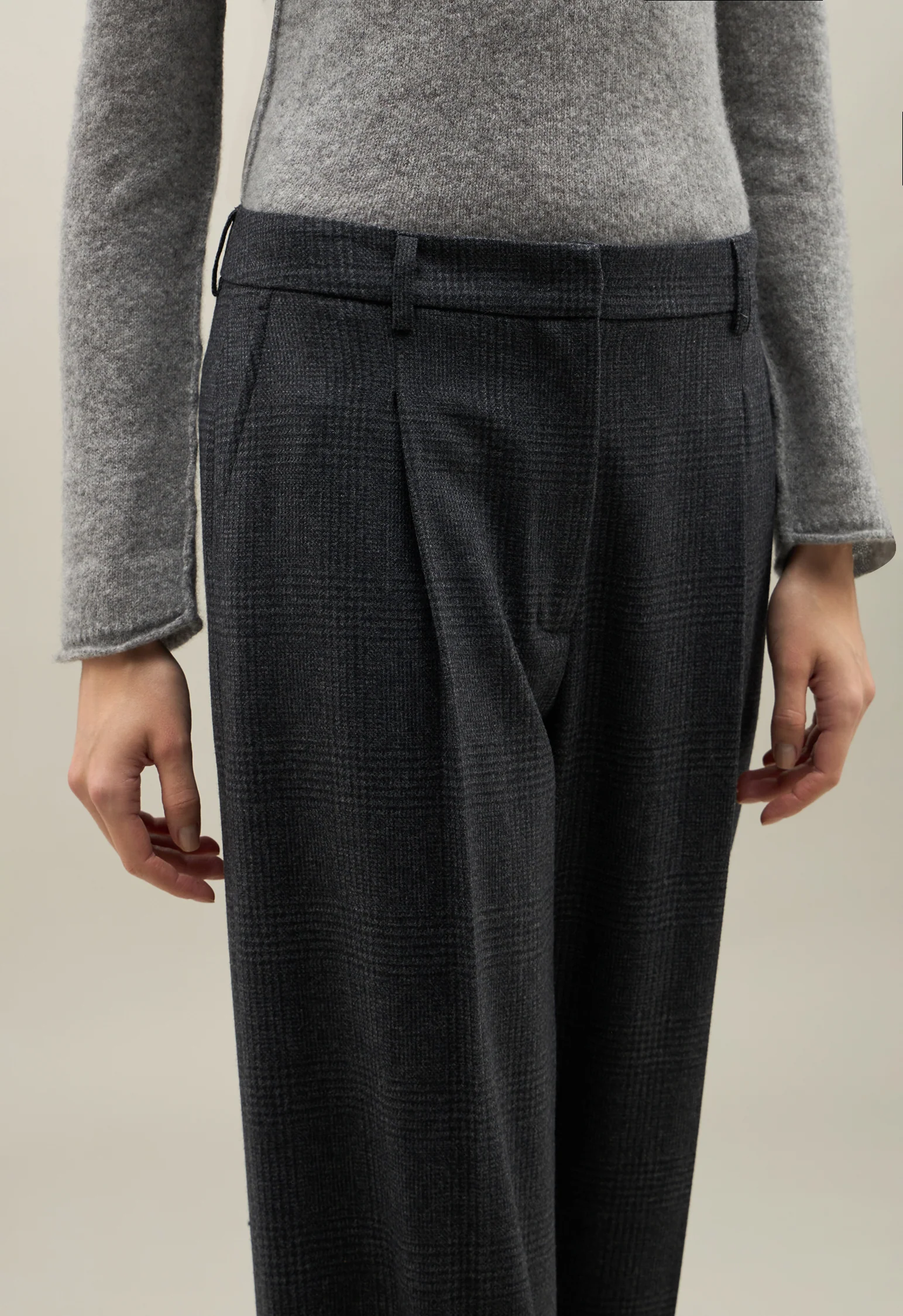 Pantalone wide-leg in flanella Principe di Galles grigio - Image 3