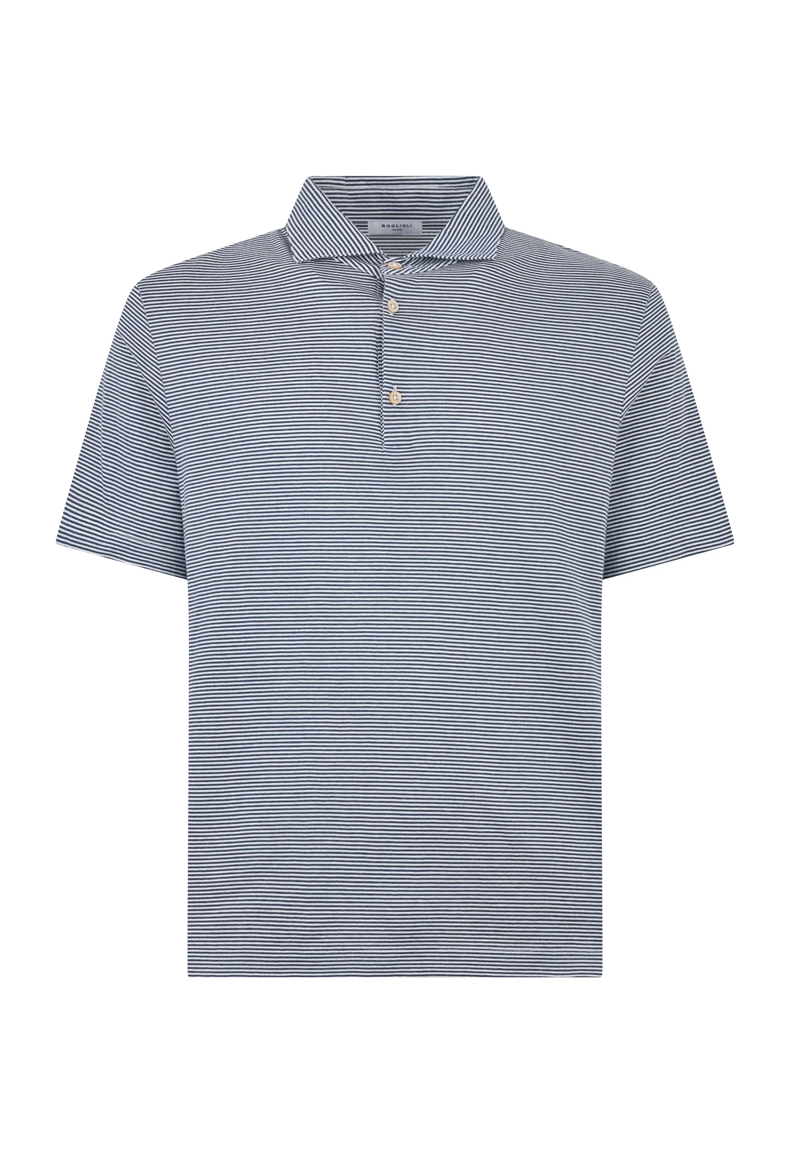 Polo a maniche corte in cotone a righe blu - Image 4