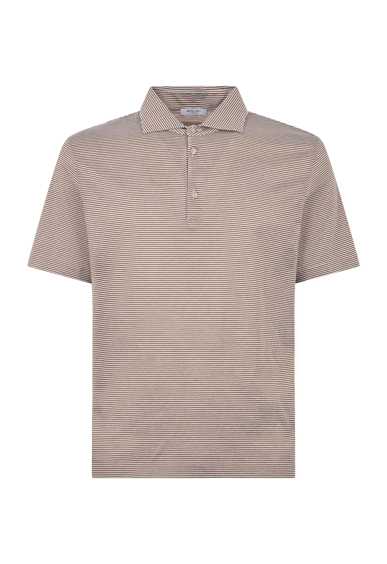 Polo a maniche corte in cotone a righe marrone - Image 4