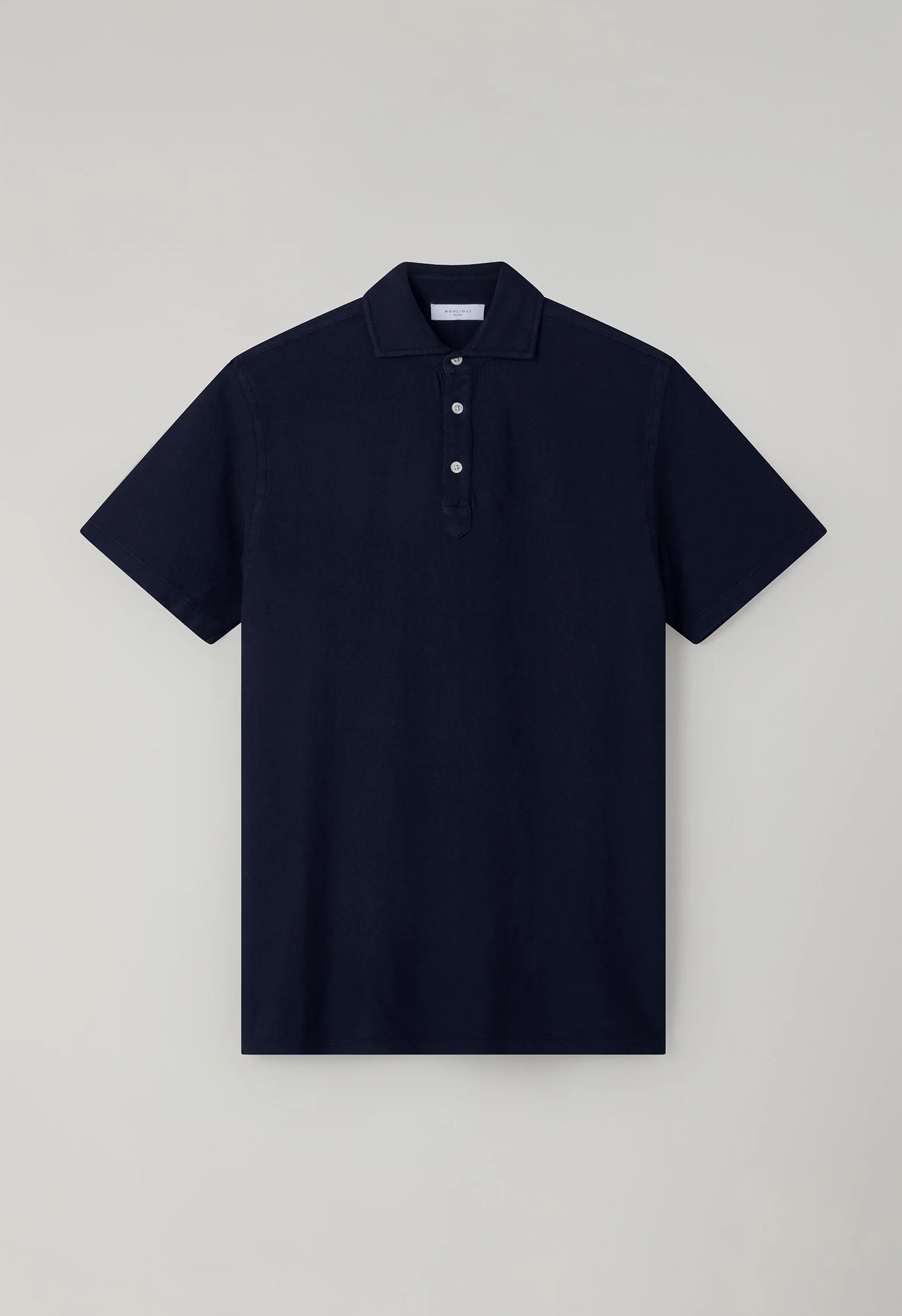 Polo a maniche corte in cotone e lino blu - Image 4