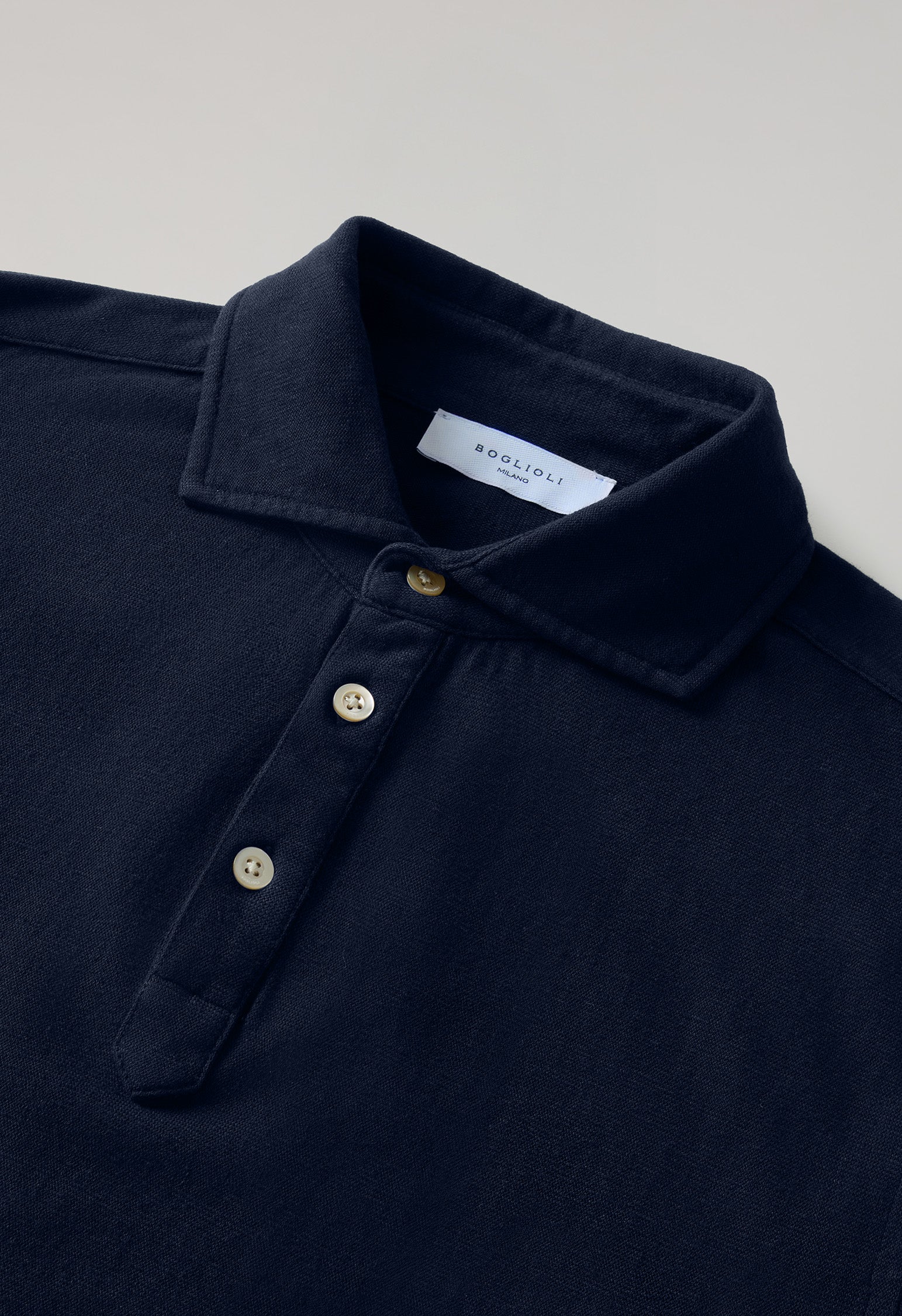 Polo a maniche corte in cotone e lino blu - Image 5