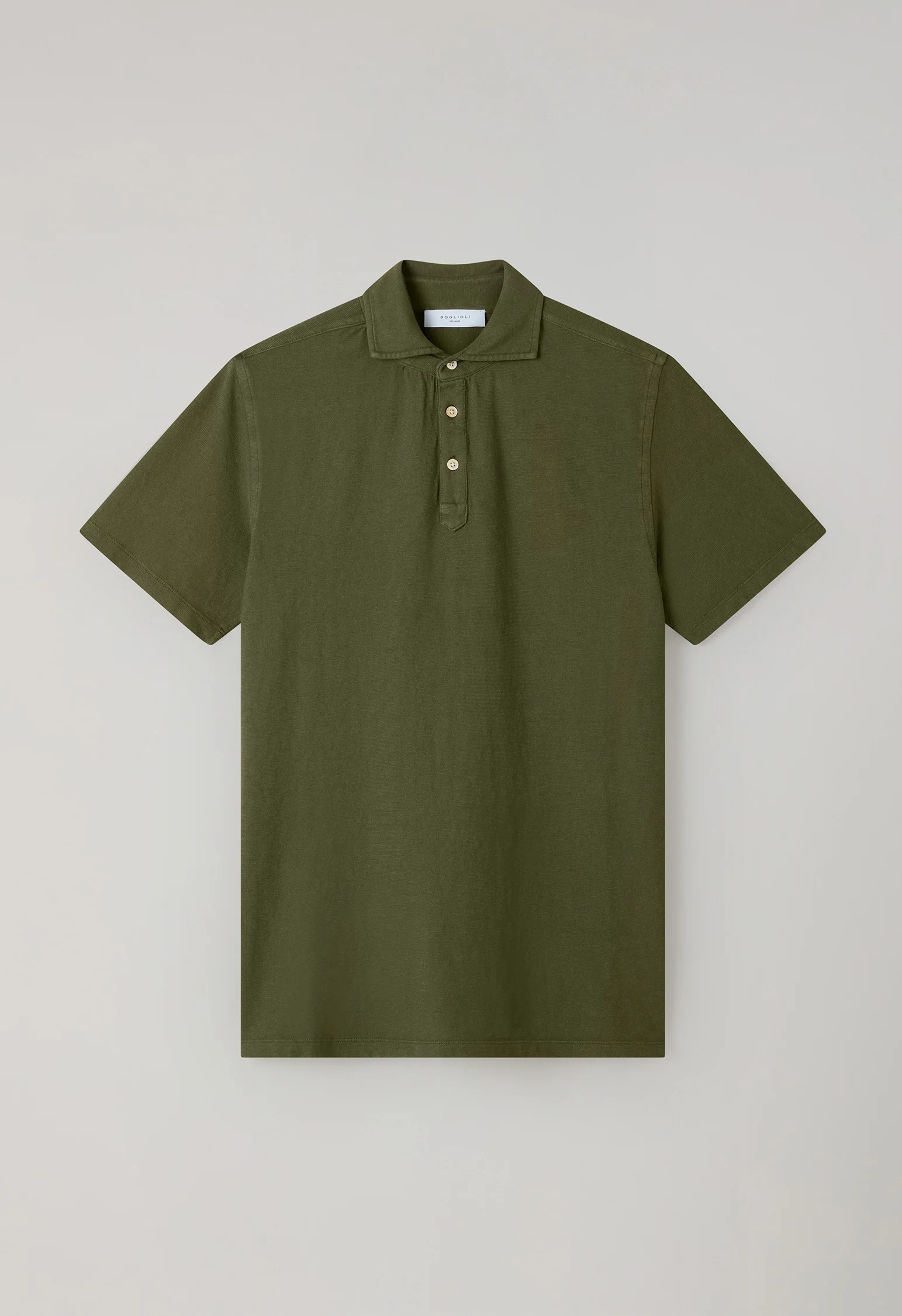 Polo a maniche corte in cotone e lino khaki scuro - Image 4