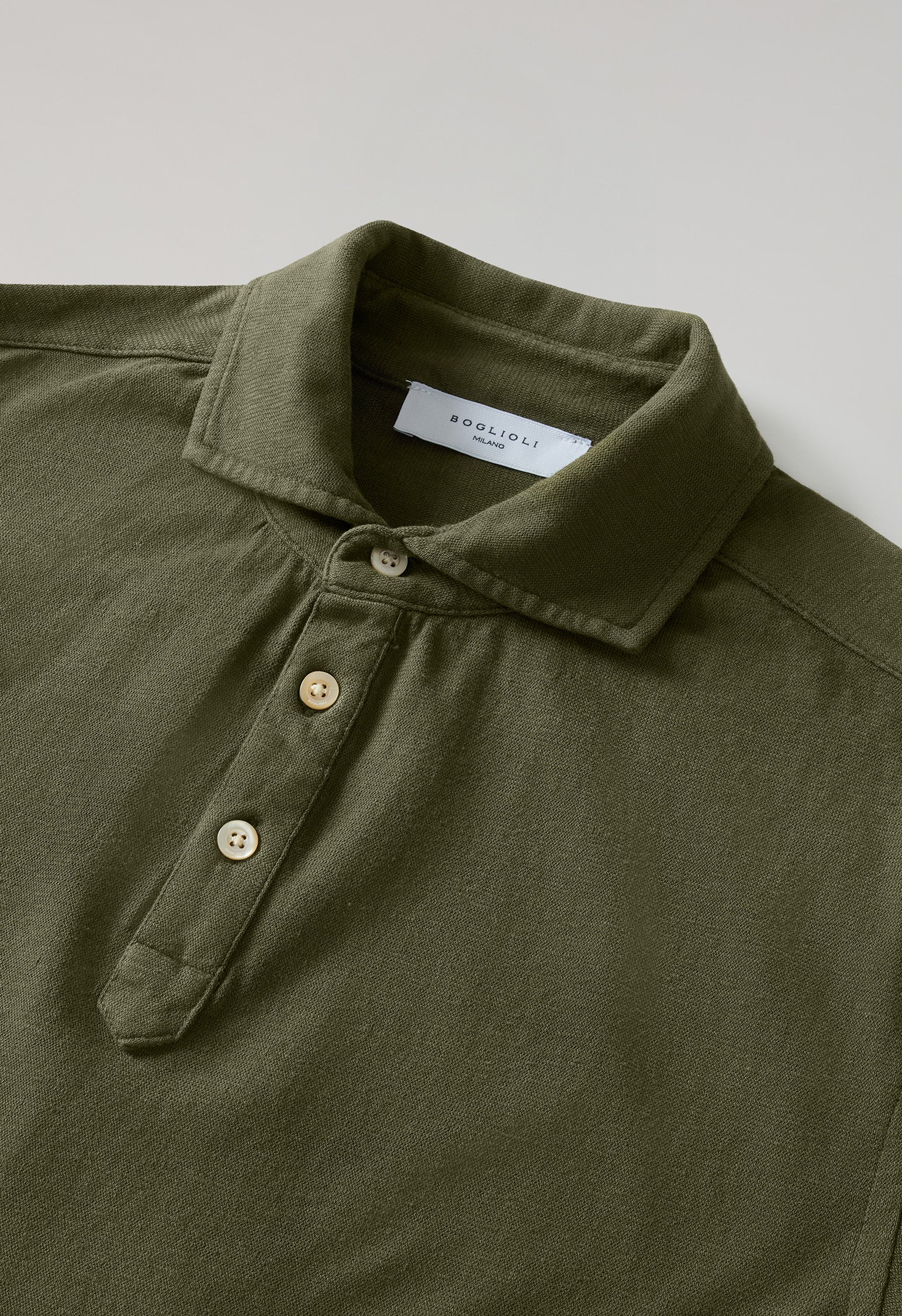 Polo a maniche corte in cotone e lino khaki scuro - Image 5
