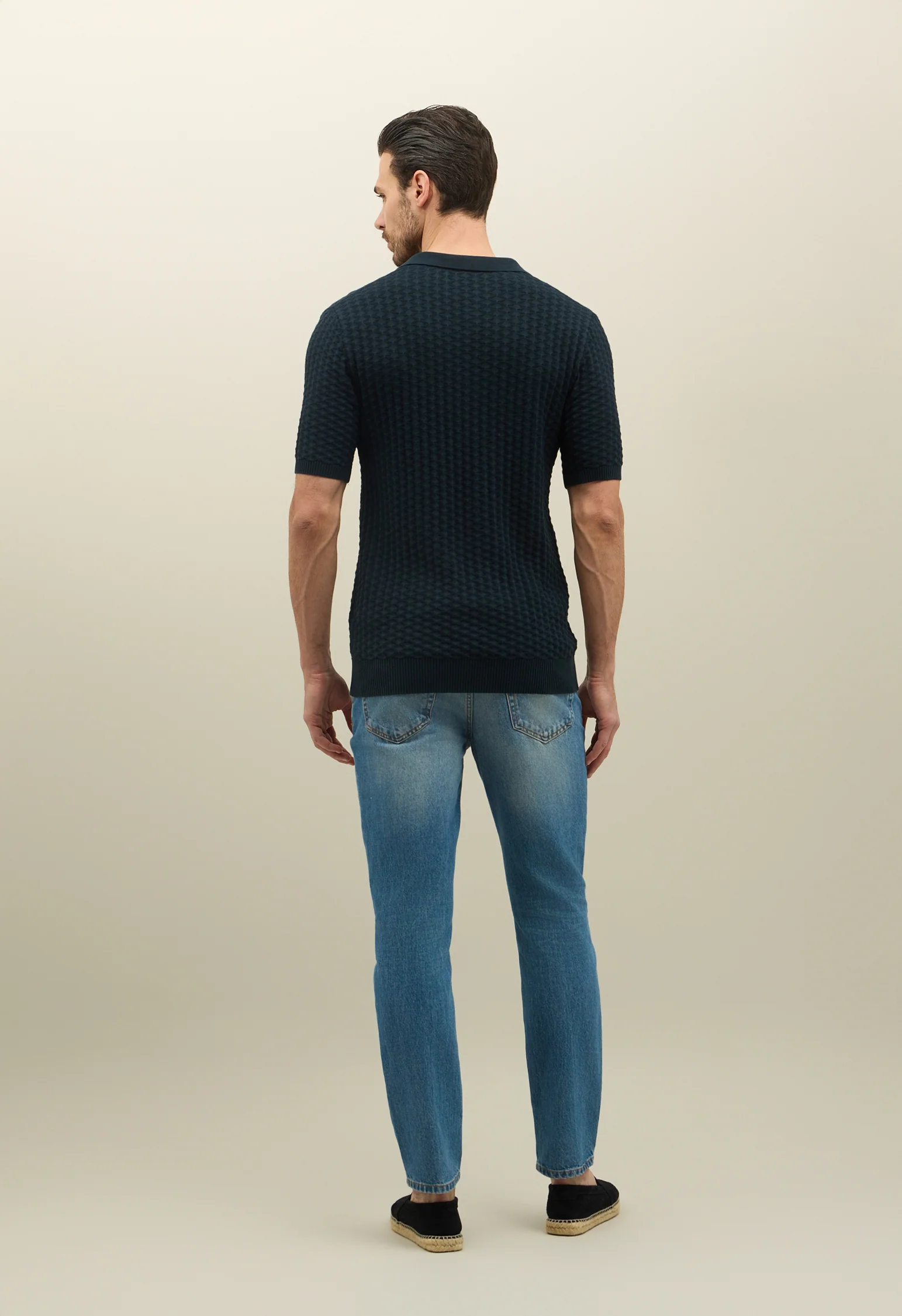 Polo a maniche corte in cotone jacquard blu - Image 2