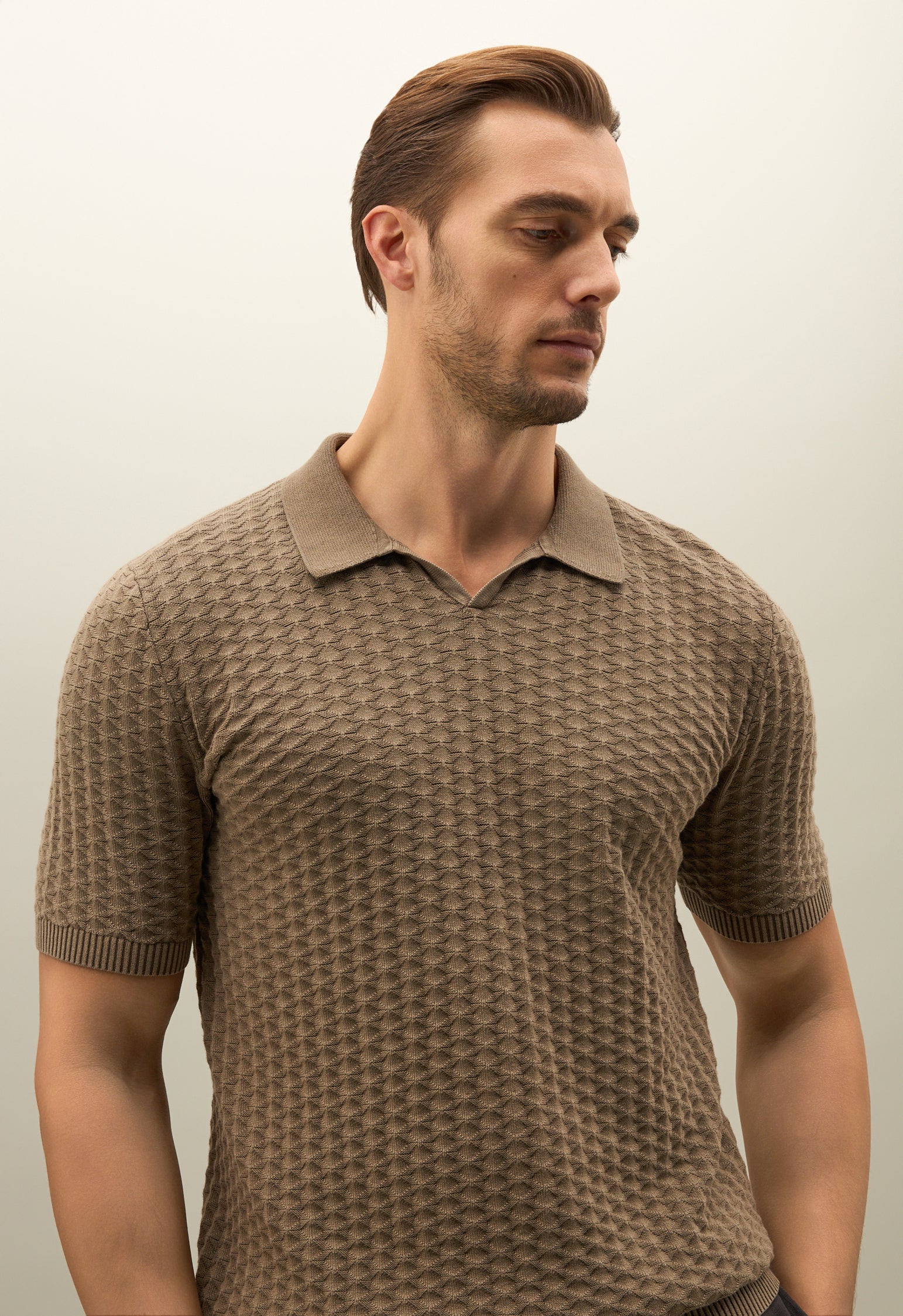Polo a maniche corte in cotone jacquard khaki - Image 3