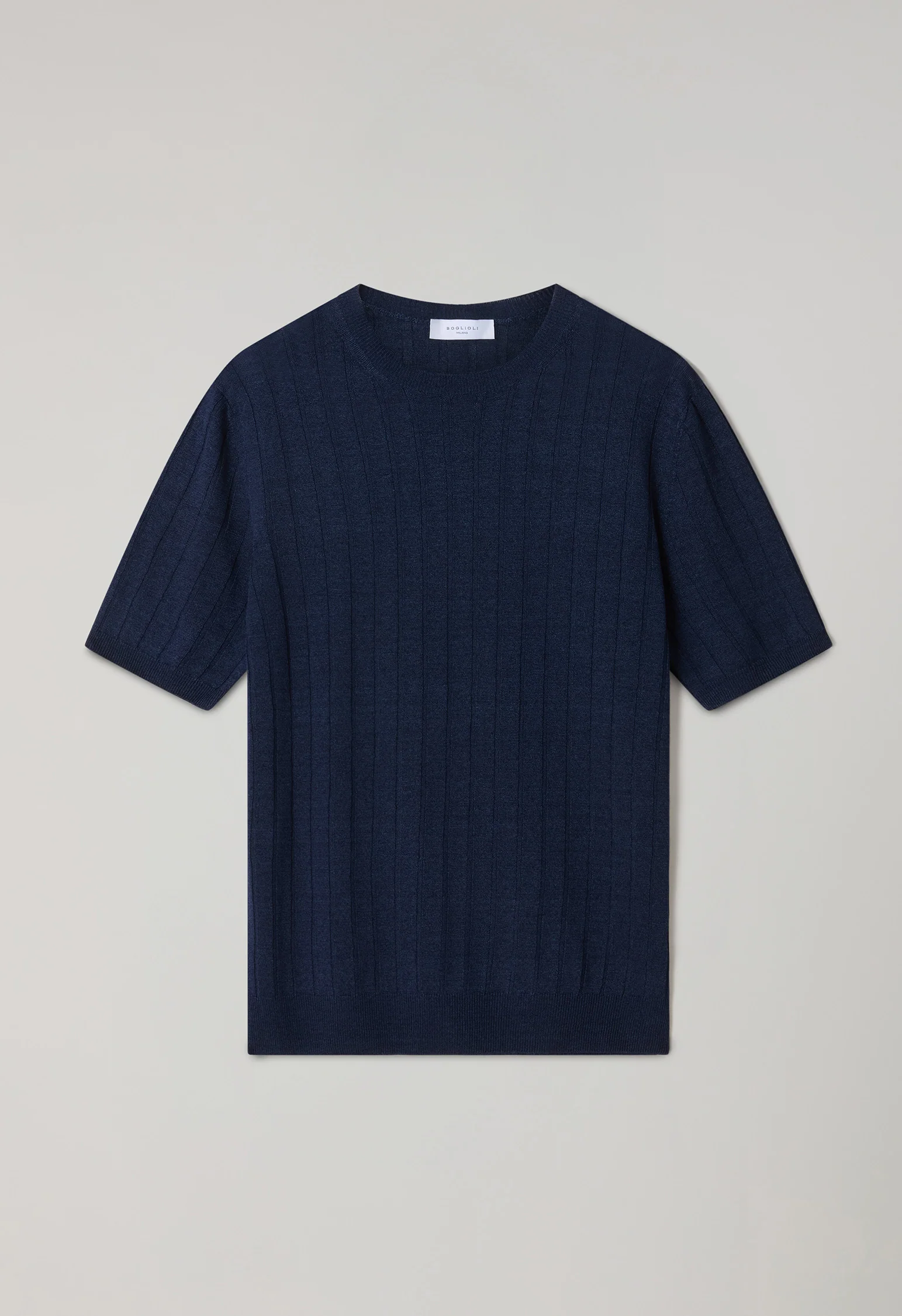 T-Shirt in lino e cotone a coste piatte blu - Image 4